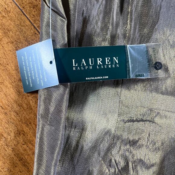 Lauren Ralph Lauren Metallic Gold Tie Neck Sleeveless Blouse Large NWT - Picture 10 of 11